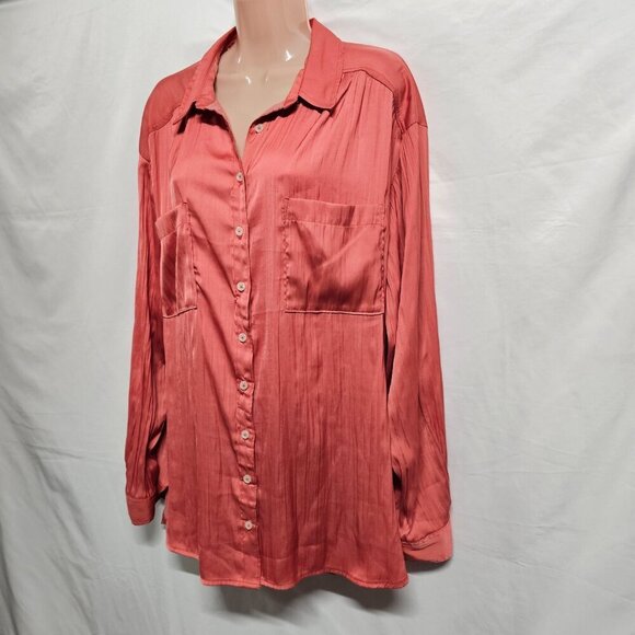 Anthropologie Relaxed Top Button Up Shirt Women Size XL Shiny Rose - Picture 16 of 16